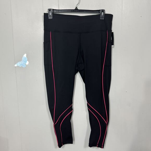 Ideology Leggings Womens 1X Black‎ Pink 7/8 Length High Rise Compression Pocket - Picture 1 of 12
